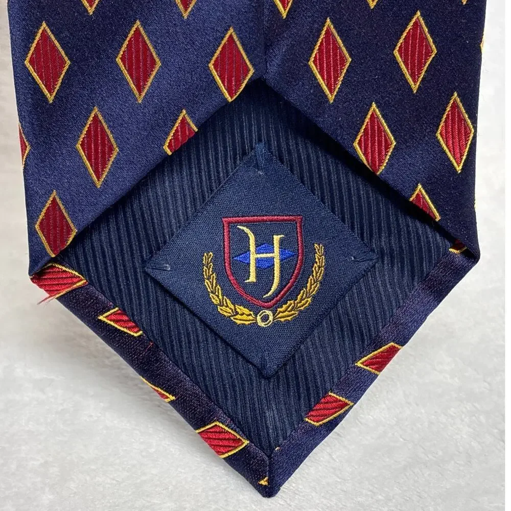 Henry Jacobson Men's Neck Tie‎ Blue Red Yellow Geometric 100% Silk Corpcore
